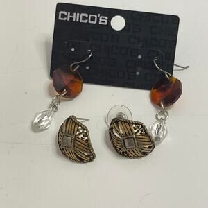 Chico's Set of two pair earrings one new dangle one pierce gold tone jewelry
